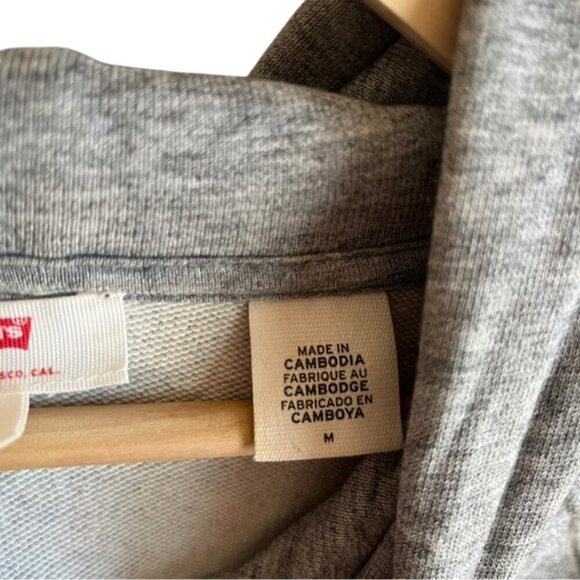 Levi’s Logo Hoodie Medium Gray Fleece Sweatshirt Relaxed Fit - Picture 11 of 14